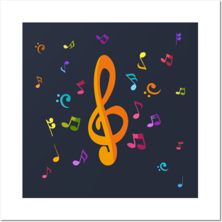 Colorful music notes with treble clef Posters and Art